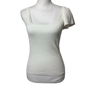 MAEVE BY ANTHROPOLOGIE WHITE RIBBED WOMEN BLOUSE OR SHIRT SIZE SMALL